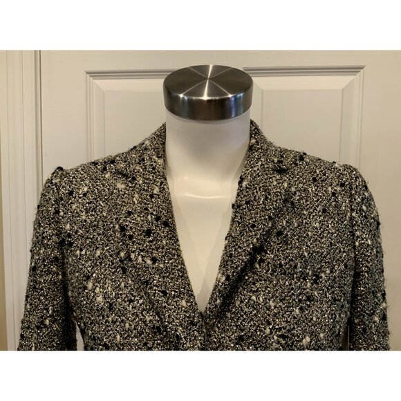 J. Crew Collection Shimmering Silver Metallic, Black & White Tweed Blazer, Sz 2 - Picture 2 of 9